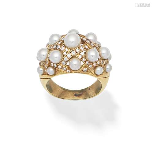 CULTURED PEARL AND DIAMOND RING