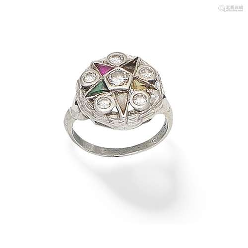 MULTI-GEM AND DIAMOND-SET RING