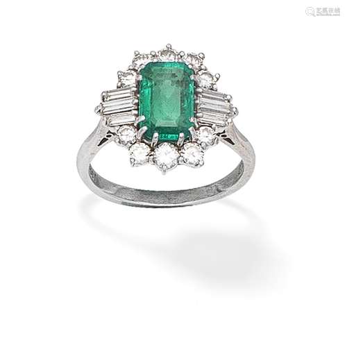 EMERALD AND DIAMOND CLUSTER RING