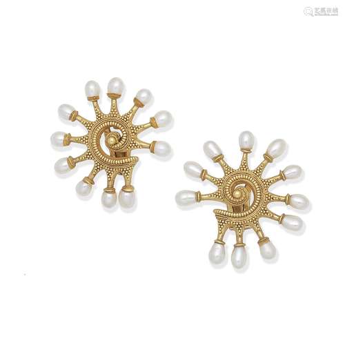 CULTURED PEARL-SET EARCLIPS