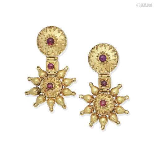 LALAOUNIS: RUBY PENDENT EARRINGS,