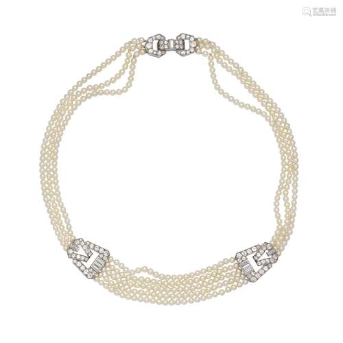 CULTURED PEARL AND DIAMOND NECKLACE