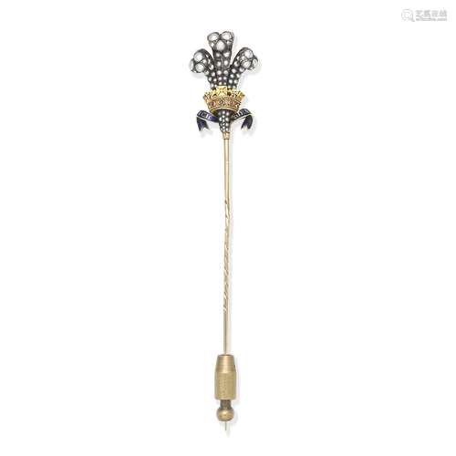 GEM-SET AND ENAMEL PRINCE OF WALES STICK PIN,