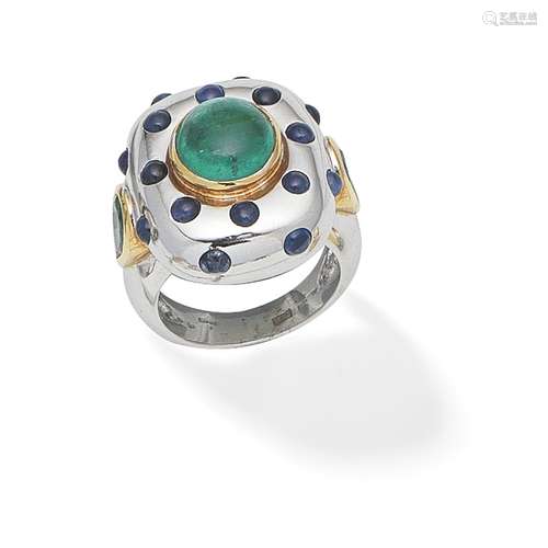 EMERALD AND SAPPHIRE DRESS RING