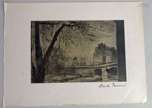 Emile Henri BERNARD (1868-1941). Vue sur le Pont-Neuf. Litho...