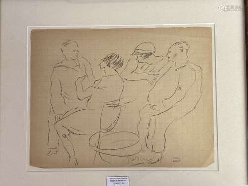 Jules PASCIN (1885-1930). Discussion à quatre. Pointe sèche....