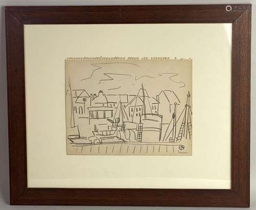 Gabriel ZENDEL (1906-1992). La ville et ses bâteaux. Dessin ...