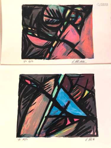 Jacques POLI (1938-2002) Lot de 2 lithographies aux motifs f...