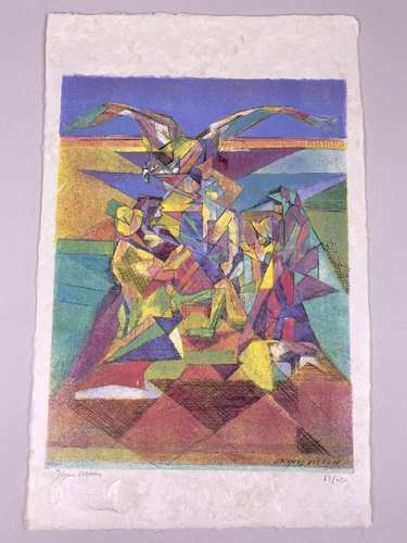 Jacques VILLON (1875-1963). Déjeuner au bord de la mer. Lith...