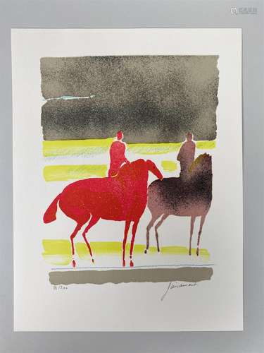 Paul GUIRAMAND (1926-2007). Deux cavaliers. Lithographie en ...