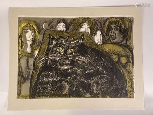 École probablement italienne, XXe. Le gros chat. Lithographi...