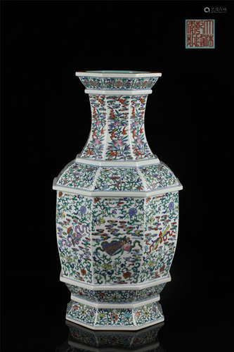 Doucai Eight Emblems Octagonal Vase