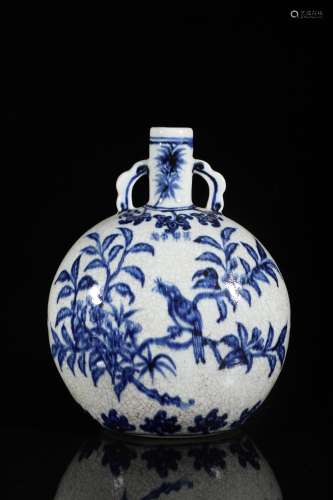 Blue and White Cracked Flower Moon Flask