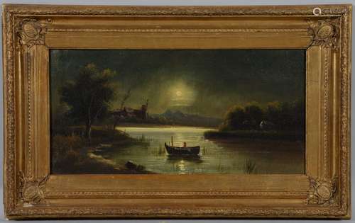 Ecole FRANCAISE du XIXème siècle Paysage au clair de lune Hu...