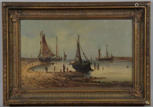 SMITH (XIXème siècle) Bateaux de pêche au mouillage Huile su...