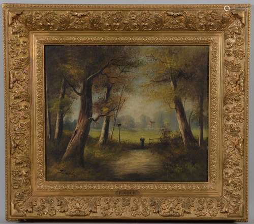 F. KOCH (XXème) Promeneur en forêt Huile sur toile signée en...