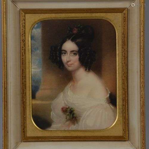 Ecole FRANCAISE du XIXème siècle Portrait de jeune femme Aqu...