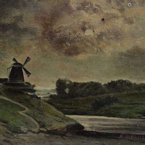 A. MIAULT (XIX-XXème siècle) Paysage au moulin Huile sur pan...