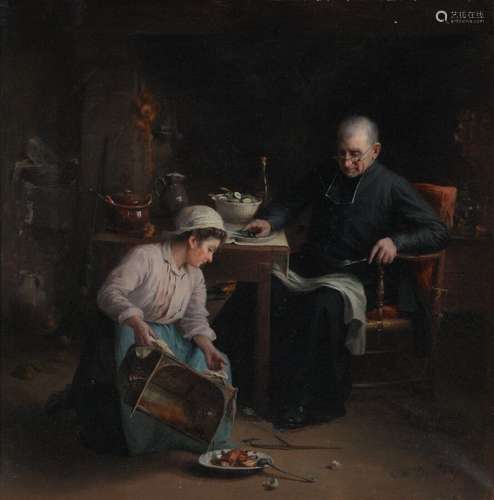 Marie DESLIENS (1856-1938) Le repas du Curé Huile sur toile ...