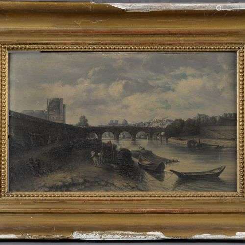 Jeanne Mathilde HERBELIN (1820-1904) Vue du Pont Royal à Par...