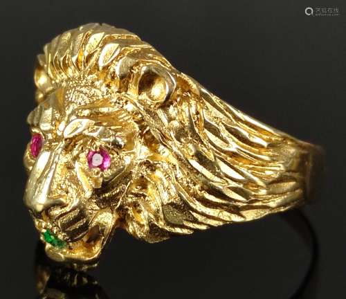 Ring as a lion head, finely carved in relief and the eyes se...