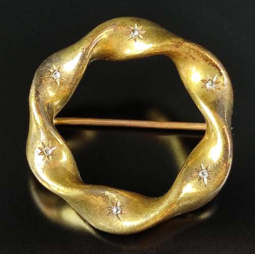 Brooch, 750/18K yellow gold, small diamonds, diameter 3cm, w...