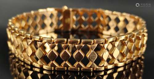 Bracelet, flexible openworked links, 750/18K yellow gold, je...