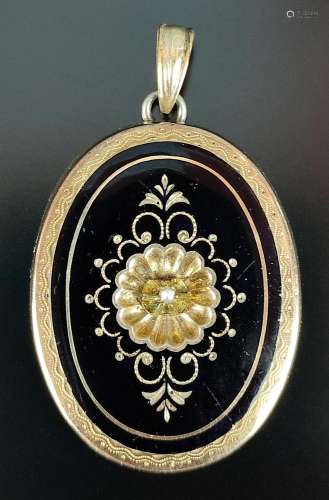Pendant/Biedermeier mourning jewelry, oval, center set seed ...