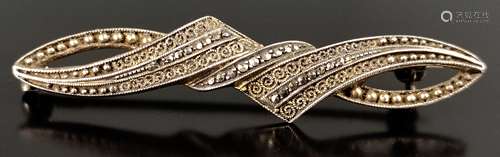 Fahrner brooch, silver 925, set with small marcasites (one s...