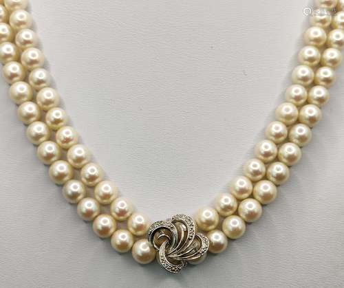 Pearl necklace, long necklace to wear double row, uniform pe...