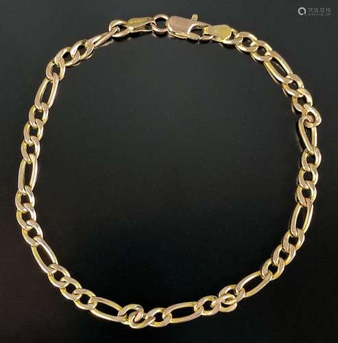 Figaro bracelet, modern lobster clasp, 333/8K yellow gold, 2...