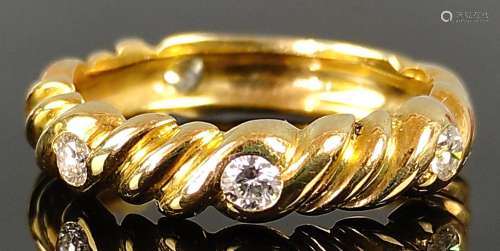 Ring with 6 diamonds, together around 0,3ct, 750/18K yellow ...