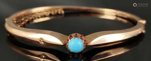 Bangle, turquoise set in center in pips, 333/8K red gold (te...