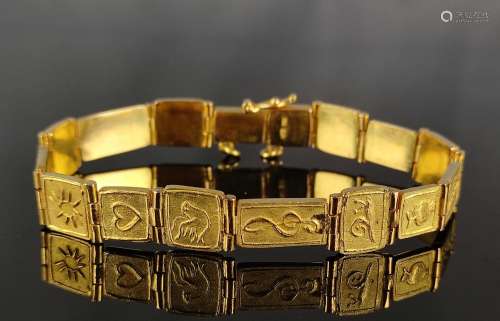 Bracelet, flexible links with various Christian symbols, 750...