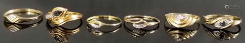Lot of 6 rings, some with sapphires and small diamonds, one ...