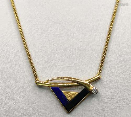 Pendant in triangle shape with curved elements, decorated wi...