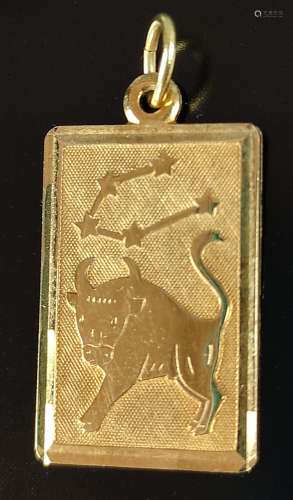 Pendant with bull relief, rectangular, 585/14K yellow gold, ...