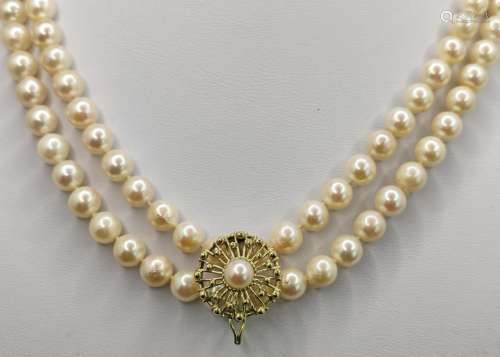 Akoya pearl necklace, long endless pearl necklace made of wh...