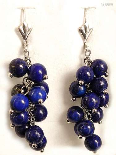 Lapis lazuli earrings, hinged hoop earrings with fanned fini...