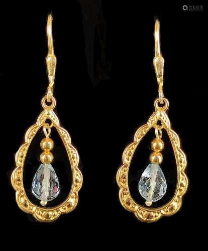 Pair of aquamarine earrings, hinged hoop earrings with drop ...