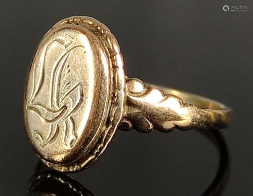Antique monogram ring, oval ring head with hand engraved ini...