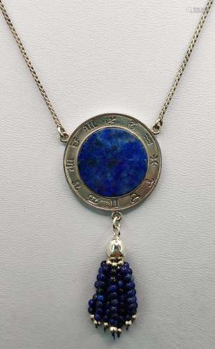 Designer lapis lazuli necklace, round central part set with ...