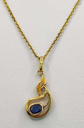 Sapphire pendant, 750/18K yellow gold (tested), 1.78g, lengt...