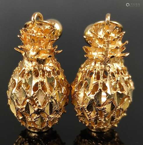 Ear studs as pineapple, 585/14K yellow gold, 3,6g, ear nuts ...