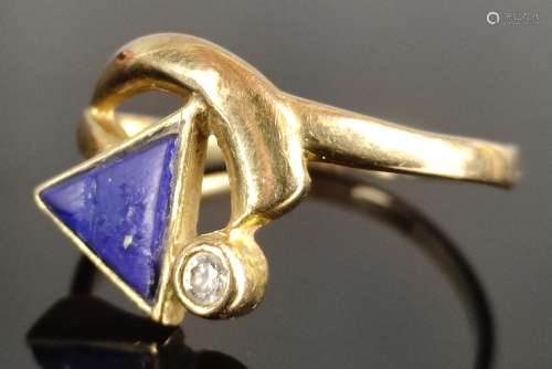 Designer lapis lazuli ring, modern ring head with royal blue...
