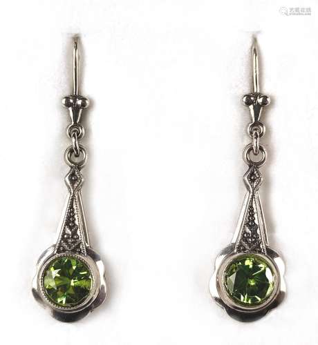 Art Deco peridot earrings, hinged earwires, fine flower-shap...