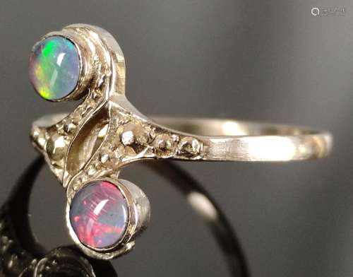 Opal white gold ring, ring head counterworked, set with two ...