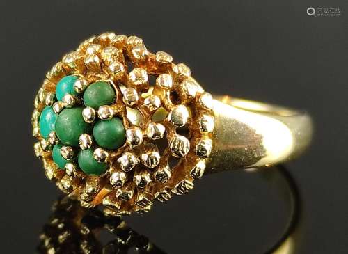 Ring with small turquoises, 585/14K yellow gold, 5,4g, size ...