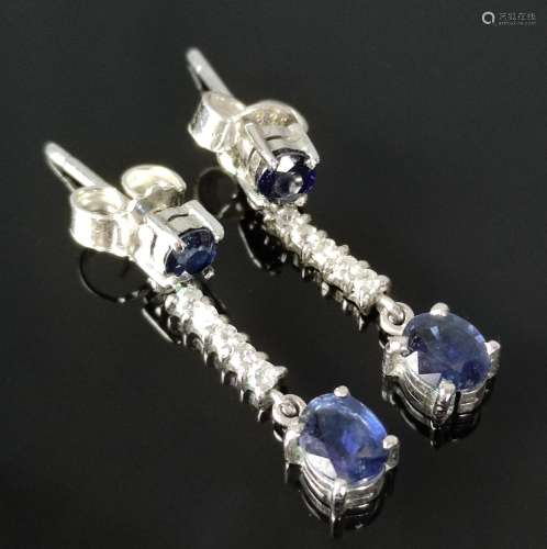 Sapphire stud earrings, set with faceted blue sapphires, on ...