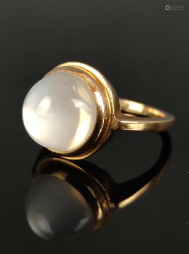 Moonstone ring, center moonstone cabochon set in 585/14K yel...